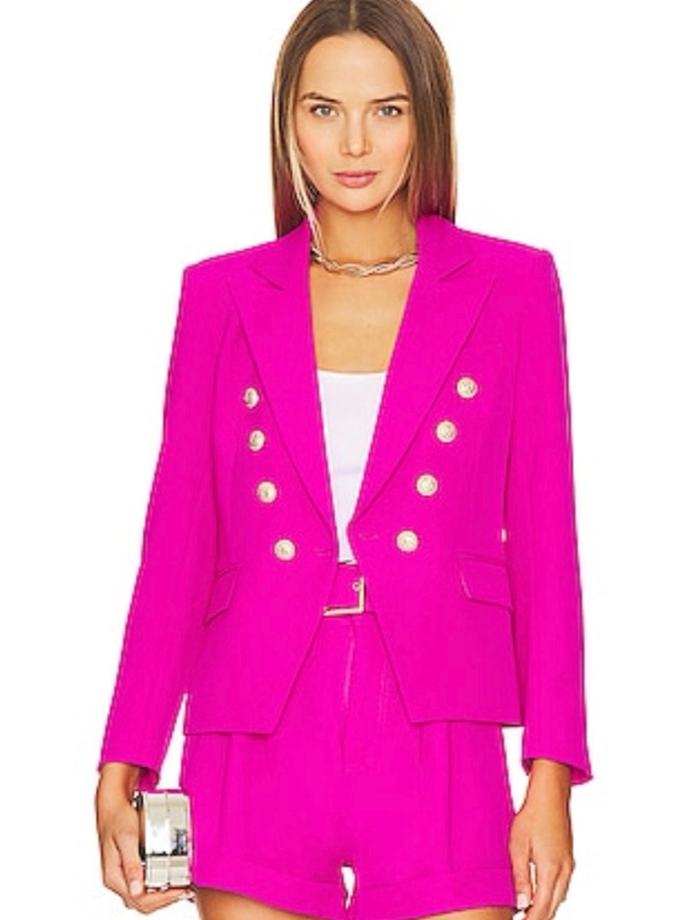 Generation Love ($365) Delilah Crepe Size S Double-Breasted Blazer Magenta Pink